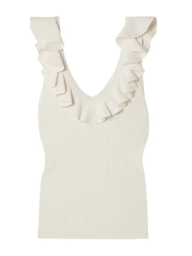 Zimmermann Awaken Ruffled Ribbed-knit Top
