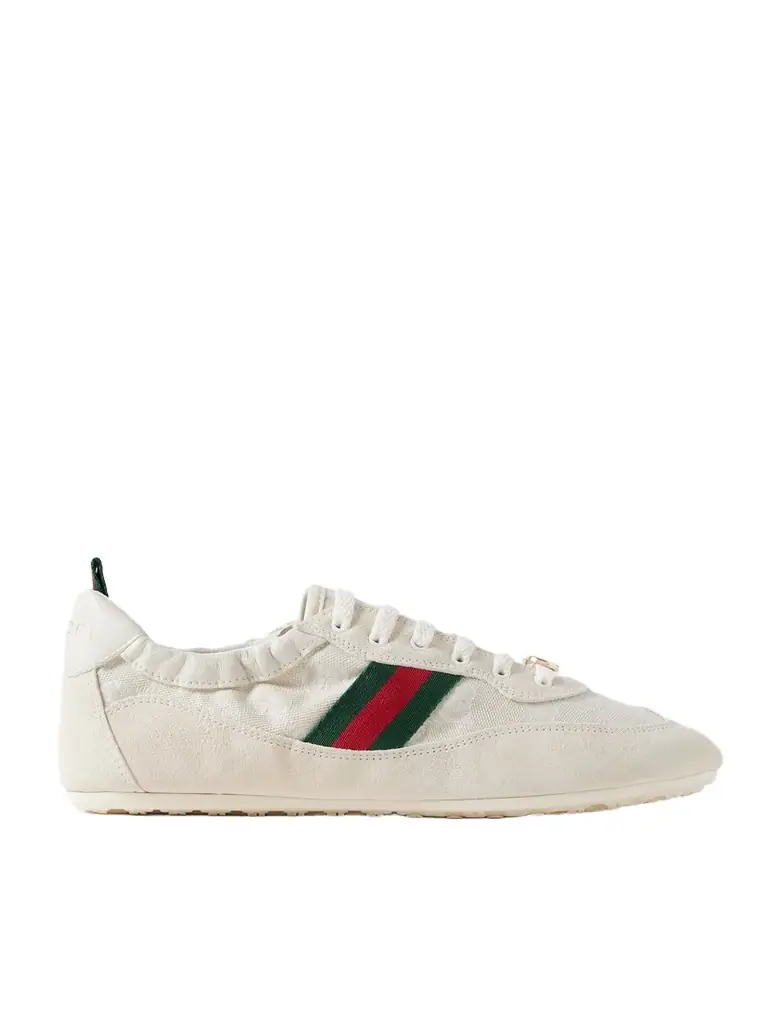 Shift Webbing And Leather-trimmed Canvas-jacquard And Suede Sneakers
