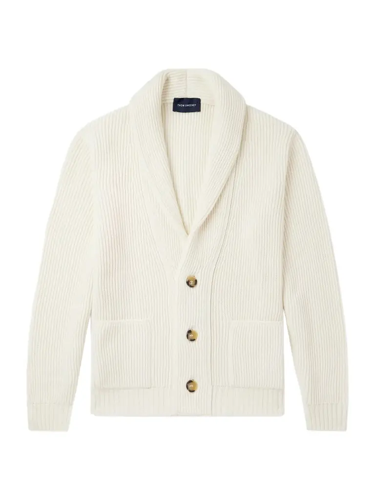 Thom Sweeney Shawl-Collar Ribbed Wool Cardigan - Men