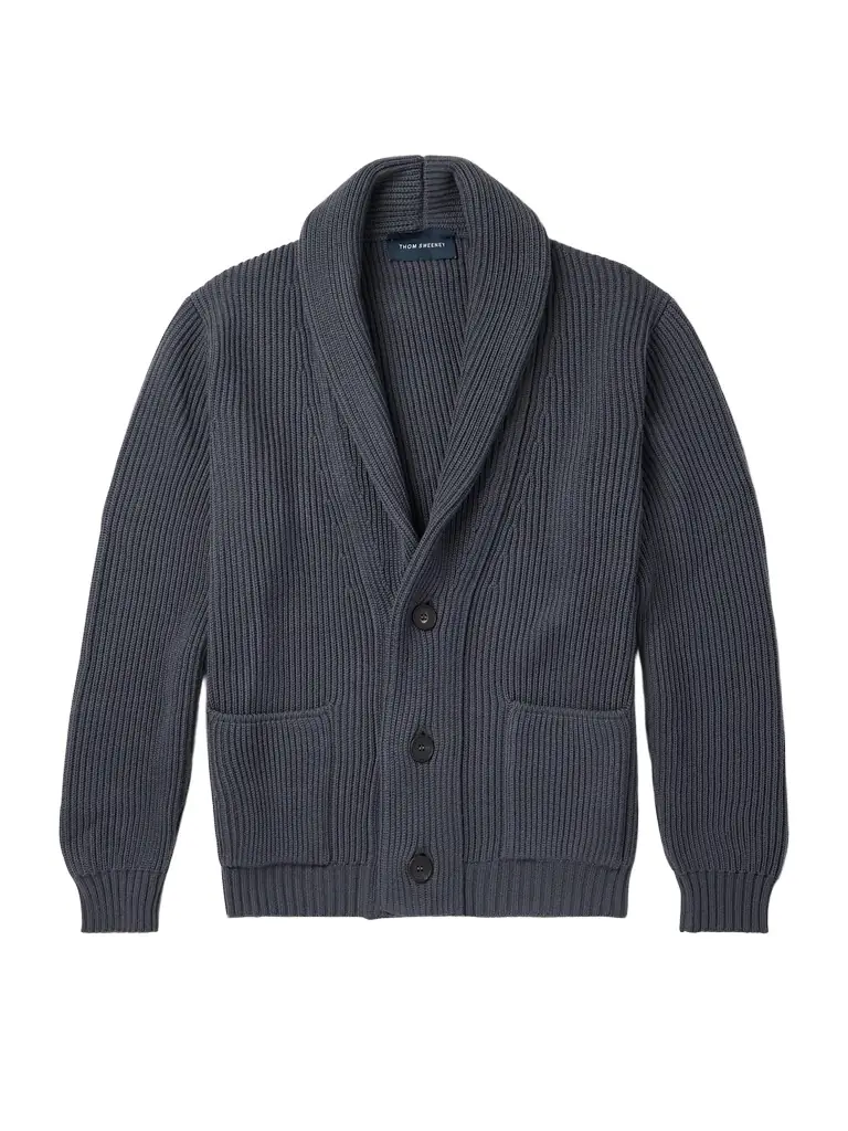 Thom Sweeney Shawl-Collar Ribbed Wool Cardigan - Men