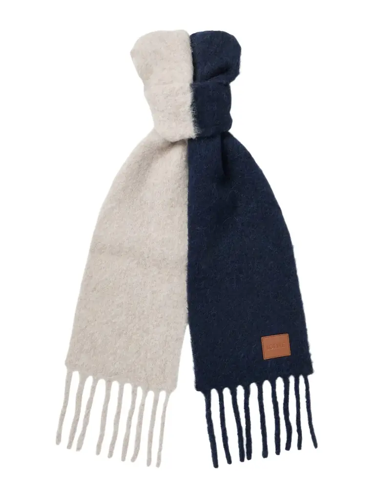 Loewe Logo-Appliquéd Fringed Two-Tone Alpaca and Wool-Blend Scarf - Men