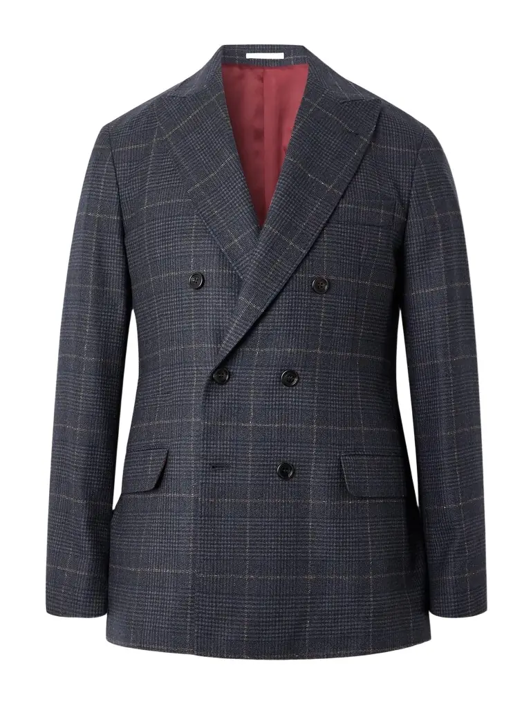 Brunello Cucinelli Checked Double-Breasted Cashmere and Virgin Wool-Blend Suit Jacket - Men