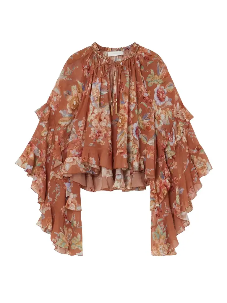 Zimmermann Awaken Ruffled Floral-print Cotton And Silk-blend Crepe De Chine Blouse