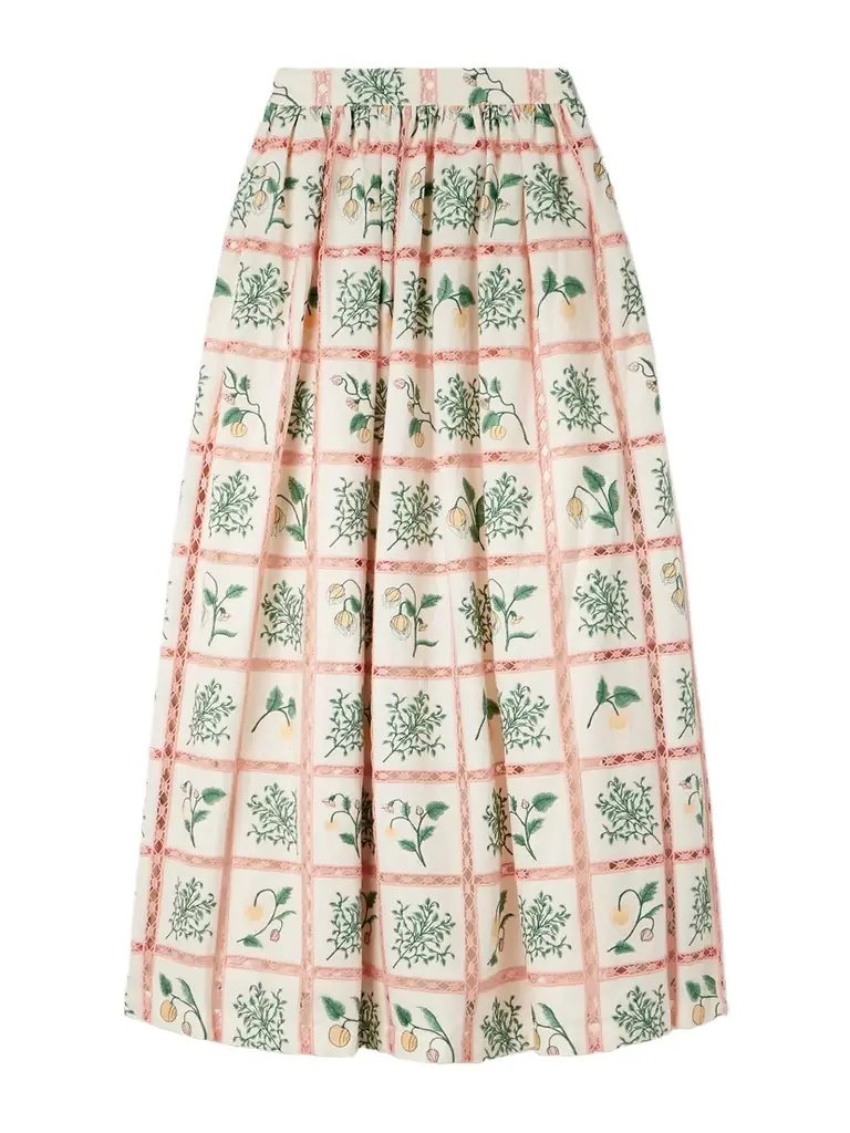 Agua by Agua Bendita Tangelo Crochet-trimmed Embroidered Cotton-voile Maxi Skirt