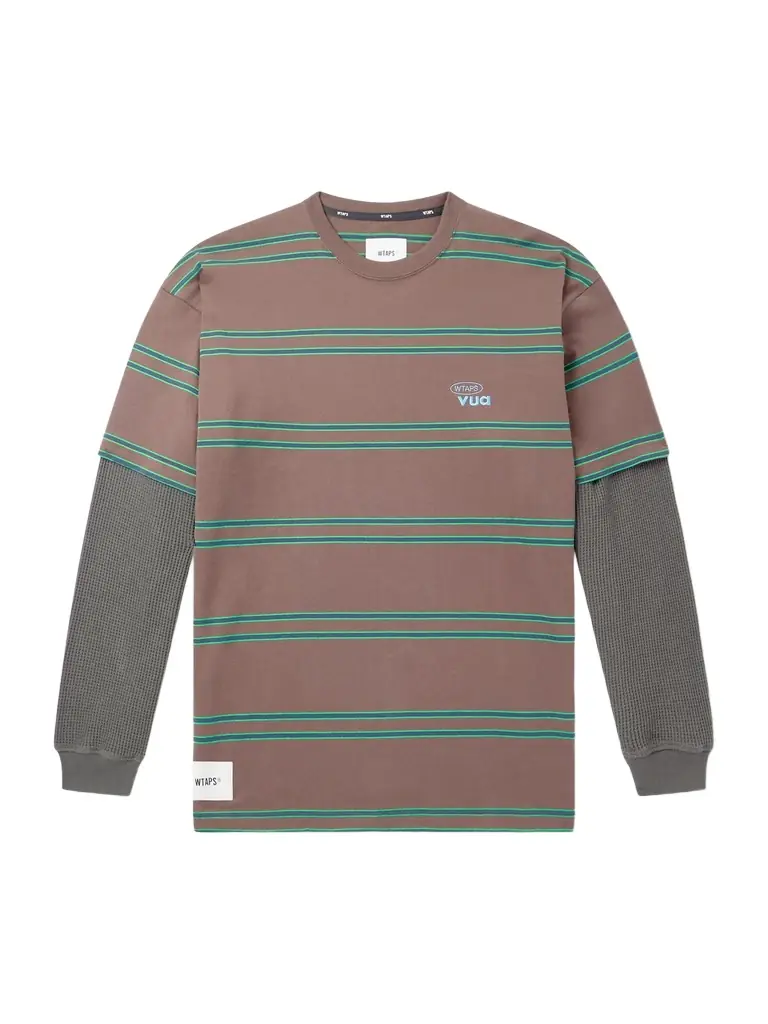 WTAPS Waffle-Knit Trimmed Logo-Embroidered Striped Cotton-Jersey T-Shirt - Men
