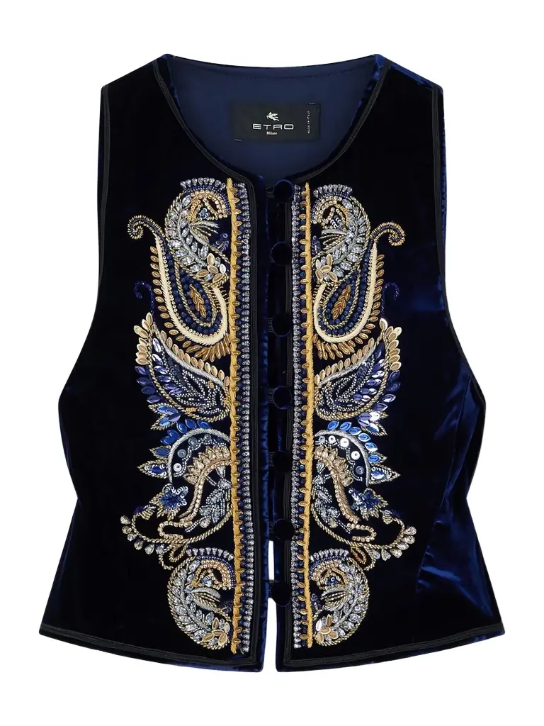 Etro Embroidered Embellished Velvet Vest