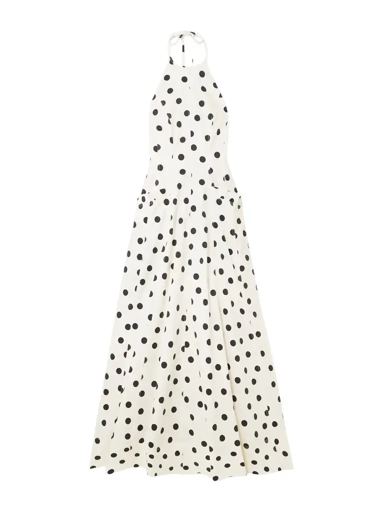Rebecca Vallance Maisie Ruffled Polka-dot Cotton-blend Poplin Halterneck Maxi Dress
