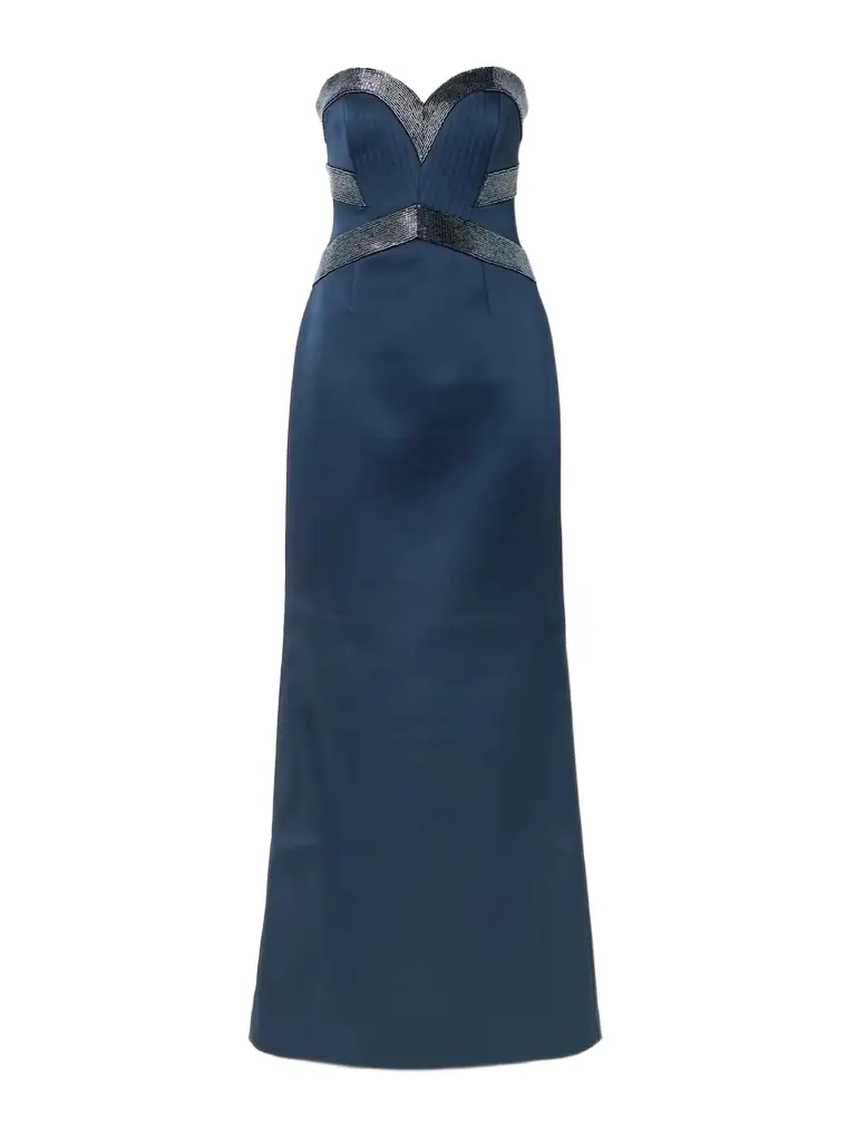 Rebecca Vallance Elivera Strapless Bead-embellished Satin Gown