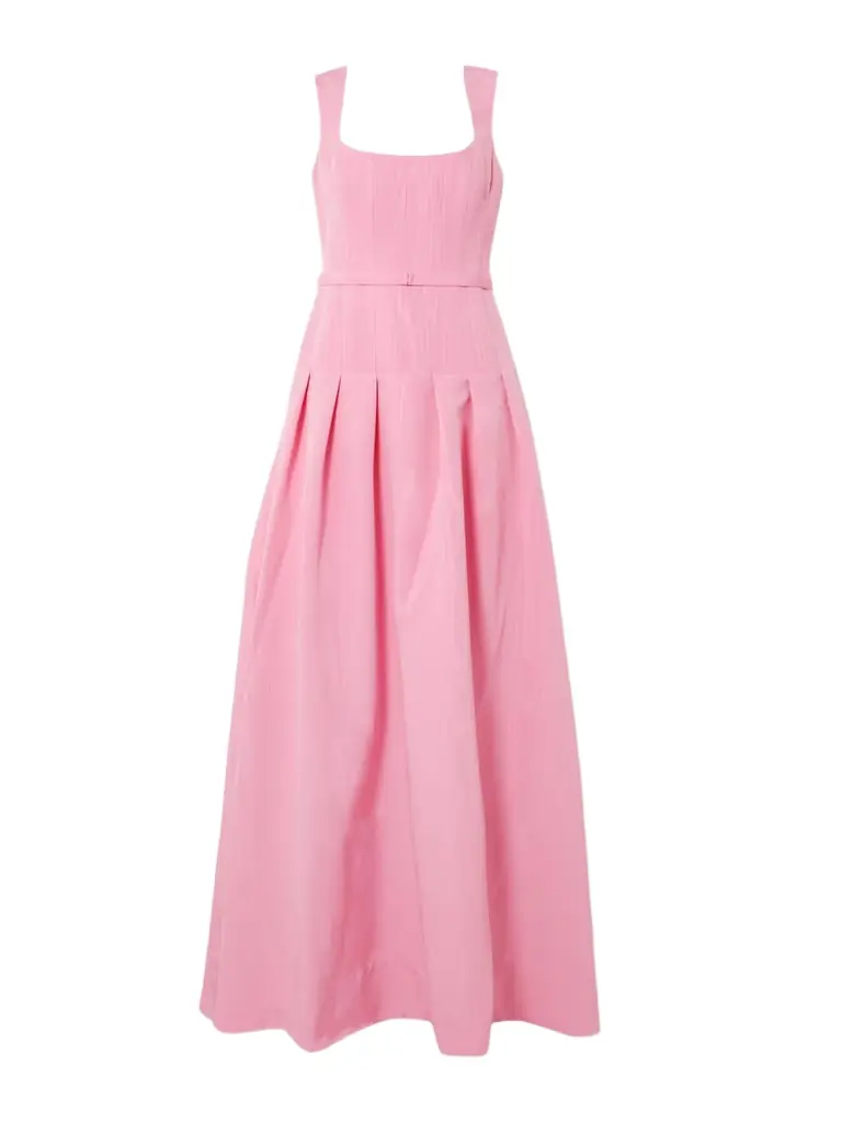 Rebecca Vallance Amaro Belted Pleated Taffeta Gown