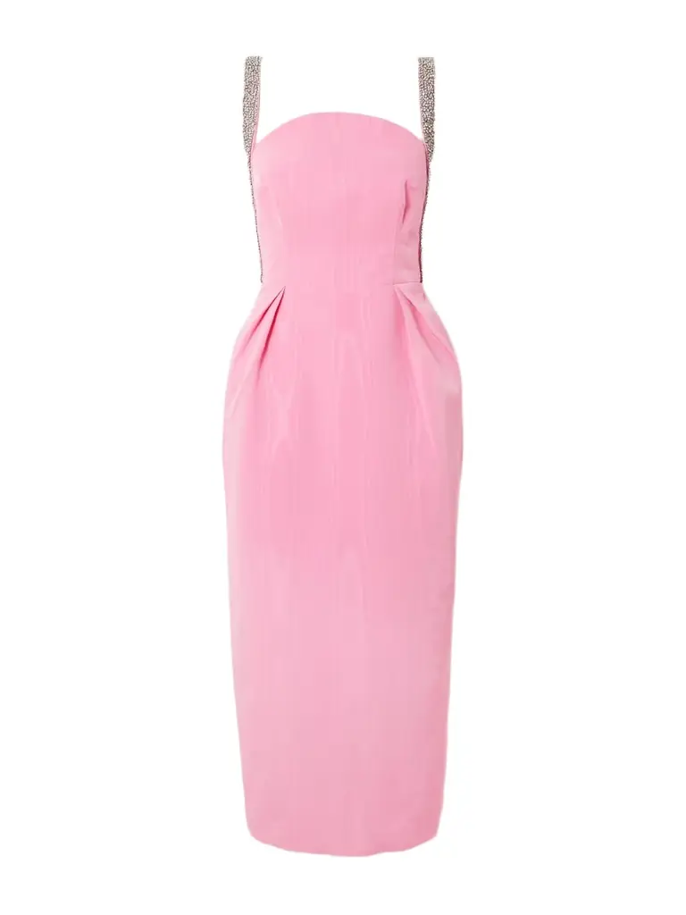 Rebecca Vallance Amaro Crystal-embellished Pleated Taffeta Midi Dress