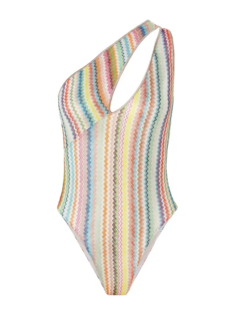 Missoni Mare One-shoulder Cutout Striped Metallic Crochet-knit Swimsuit
