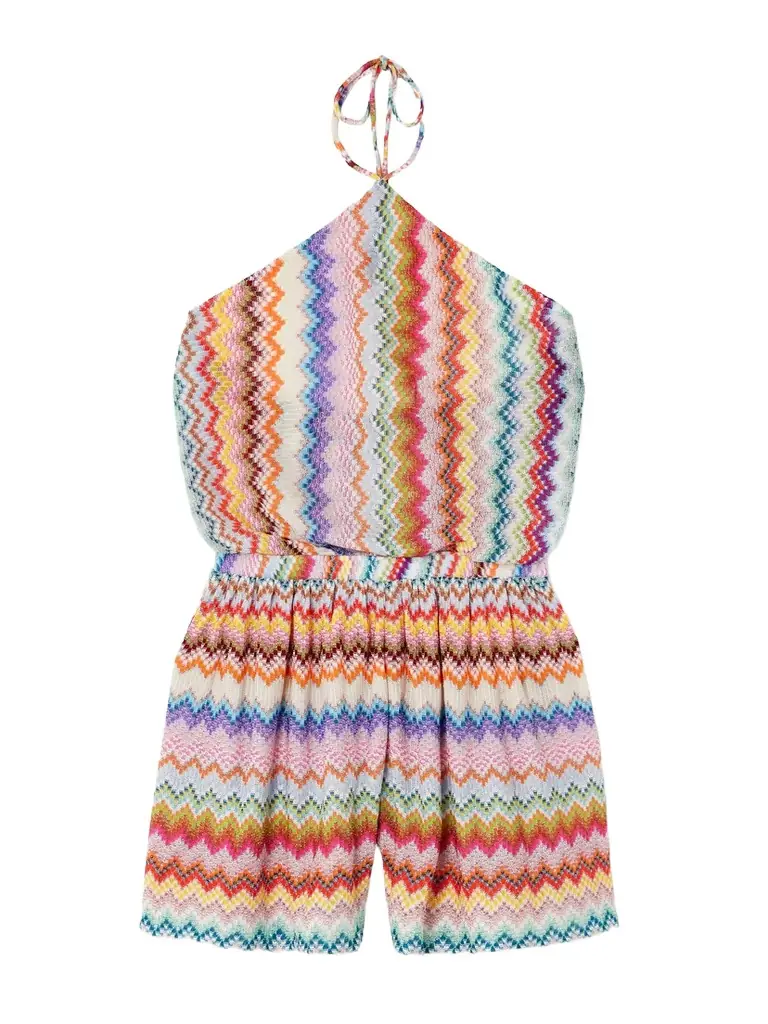 Missoni Mare Striped Metallic Crochet-knit Halterneck Playsuit