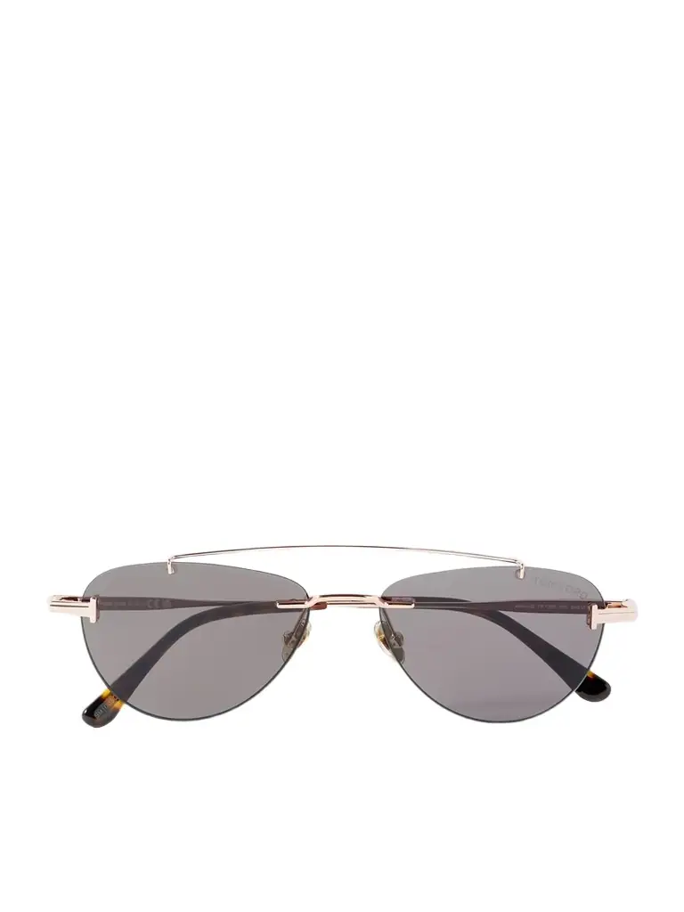 Tom Ford Astor Rimless Aviator-style Rose Gold-tone Sunglasses
