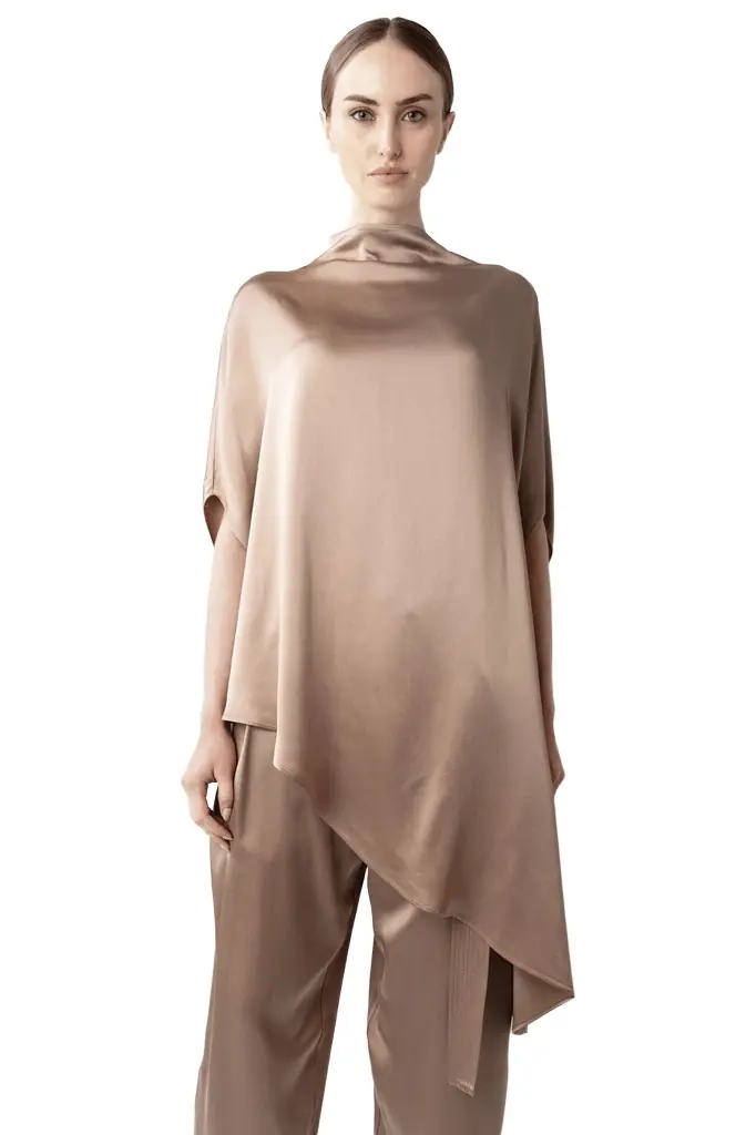LAPOINTE Satin Asymmetric Cape Top
