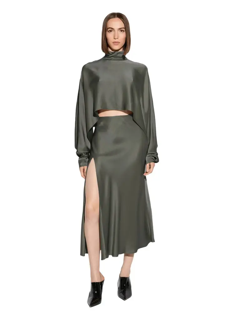 LAPOINTE Satin Bias Midi Skirt