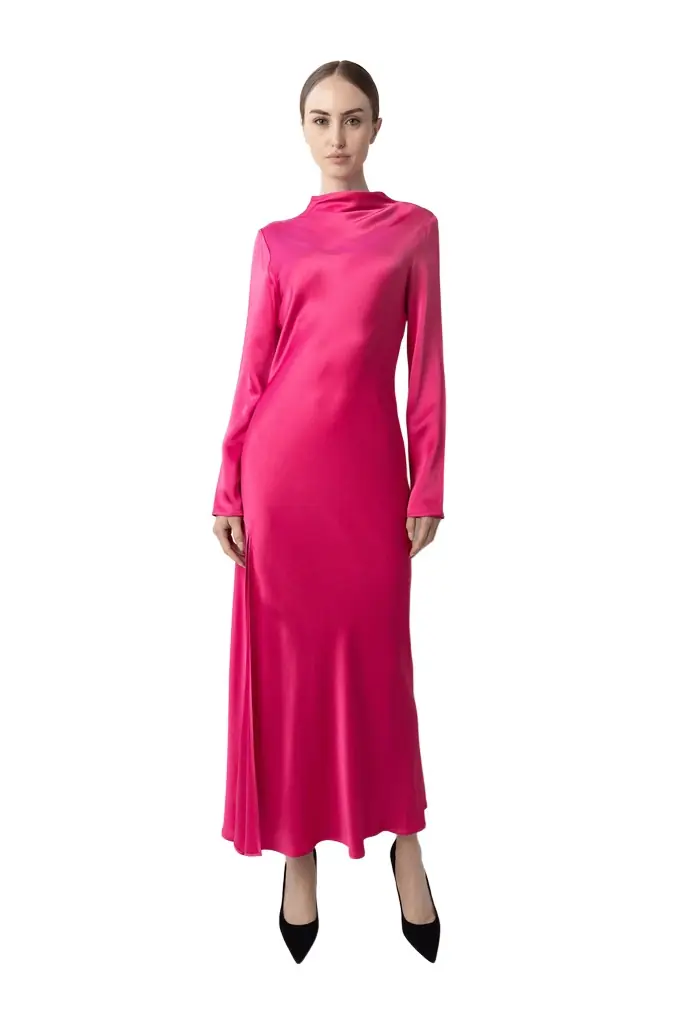 LAPOINTE Satin Draped Neck Bias Dress