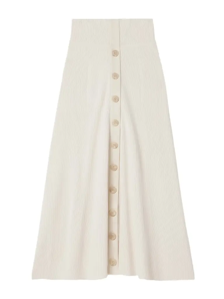 Zimmermann Cotton-trimmed Ribbed-knit Midi Skirt
