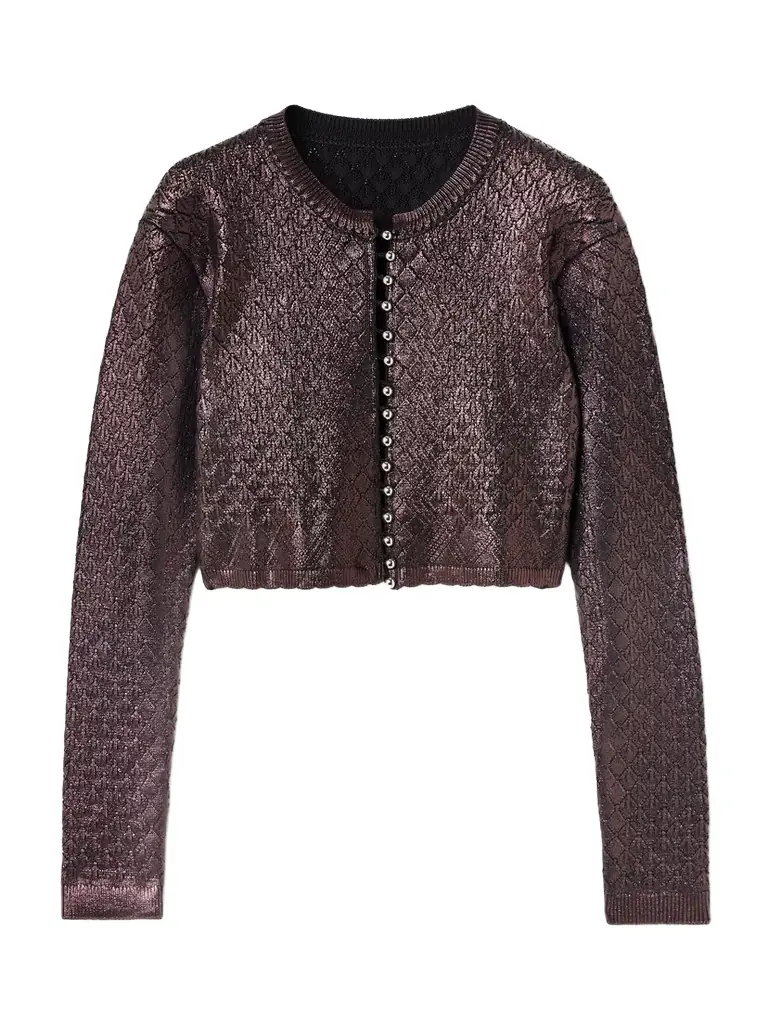 Rabanne Cropped Metallic Jacquard-knit Cardigan