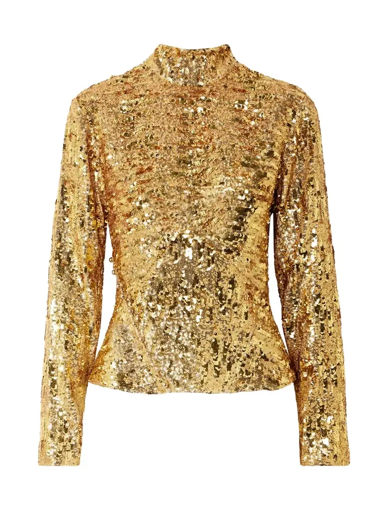 Rabanne Sequined Crepe De Chine Turtleneck Top