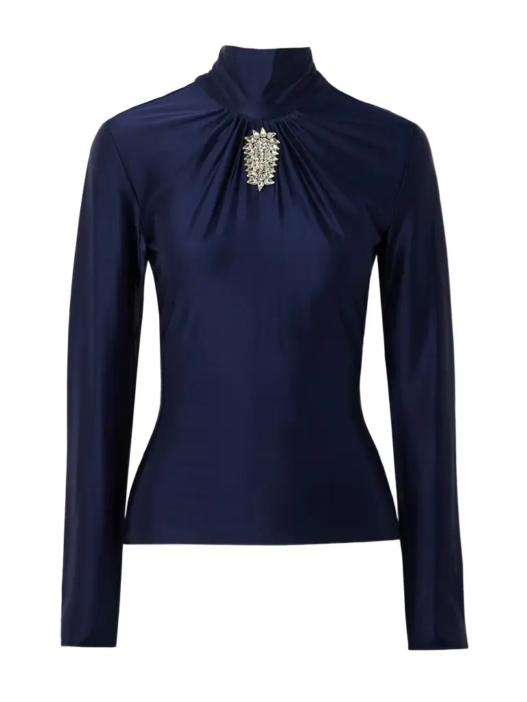 Rabanne Crystal-embellished Gathered Satin-jersey Top