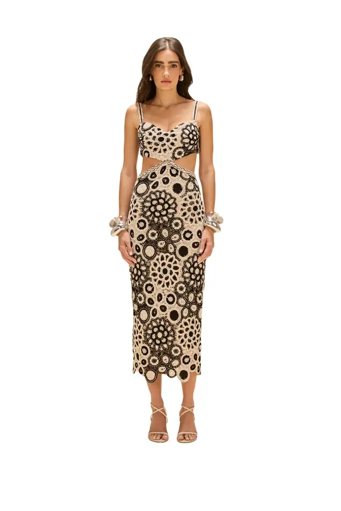PatBo CORAL CROCHET CUTOUT MIDI DRESS