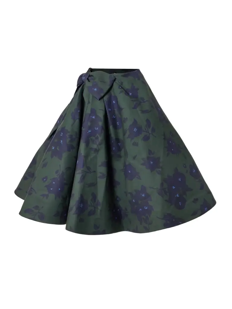 SHUSHU/TONG Asymmetric Bow-embellished Floral-print Cotton Midi Skirt