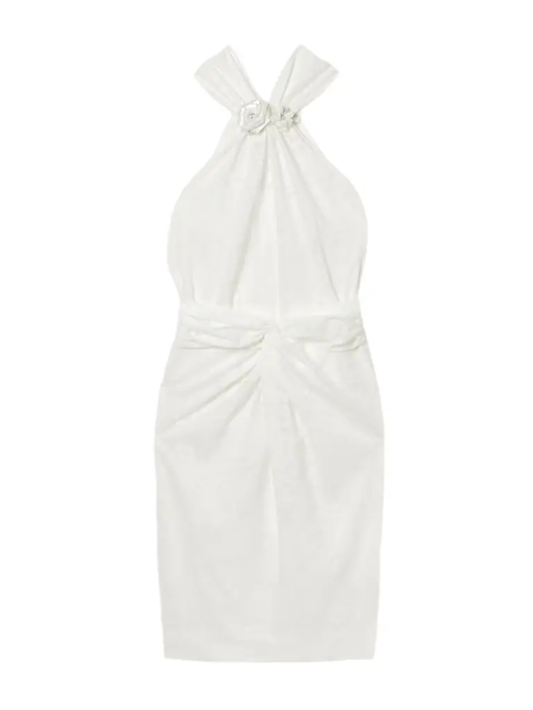 SHUSHU/TONG Embellished Ruched Lace Mini Dress