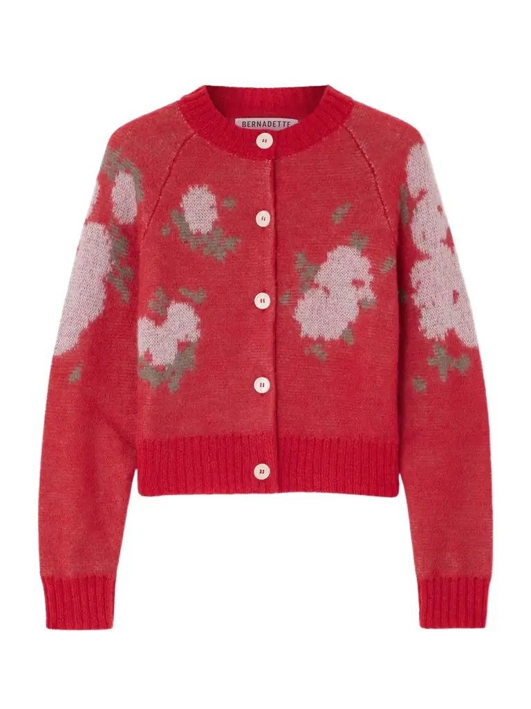 BERNADETTE Amelia Floral-jacquard Mohair-blend Cardigan