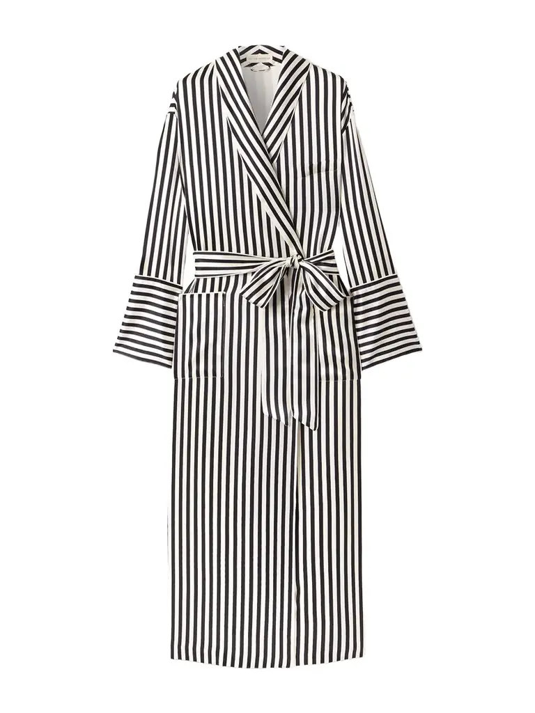 Olivia von Halle Nika Belted Striped Silk-satin Robe