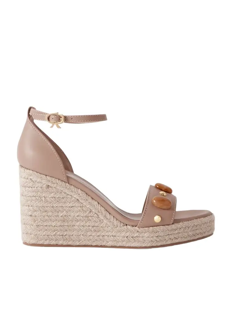 Gianvito Rossi 70 Embellished Leather Espadrille Wedge Sandals