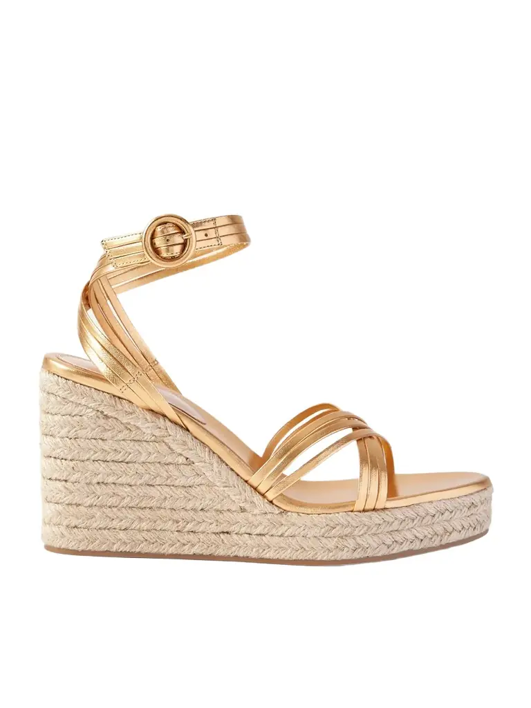 Gianvito Rossi Metallic Leather Espadrille Wedge Sandals