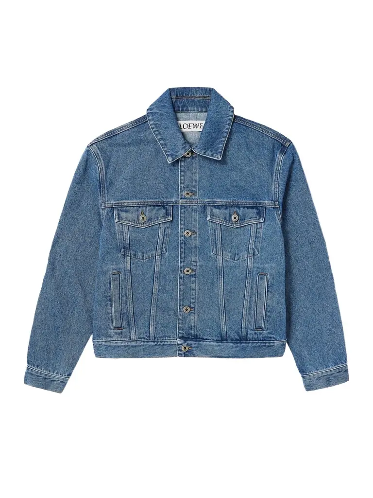 Loewe Anagram Leather-Trimmed Embroidered Denim Trucker Jacket - Men