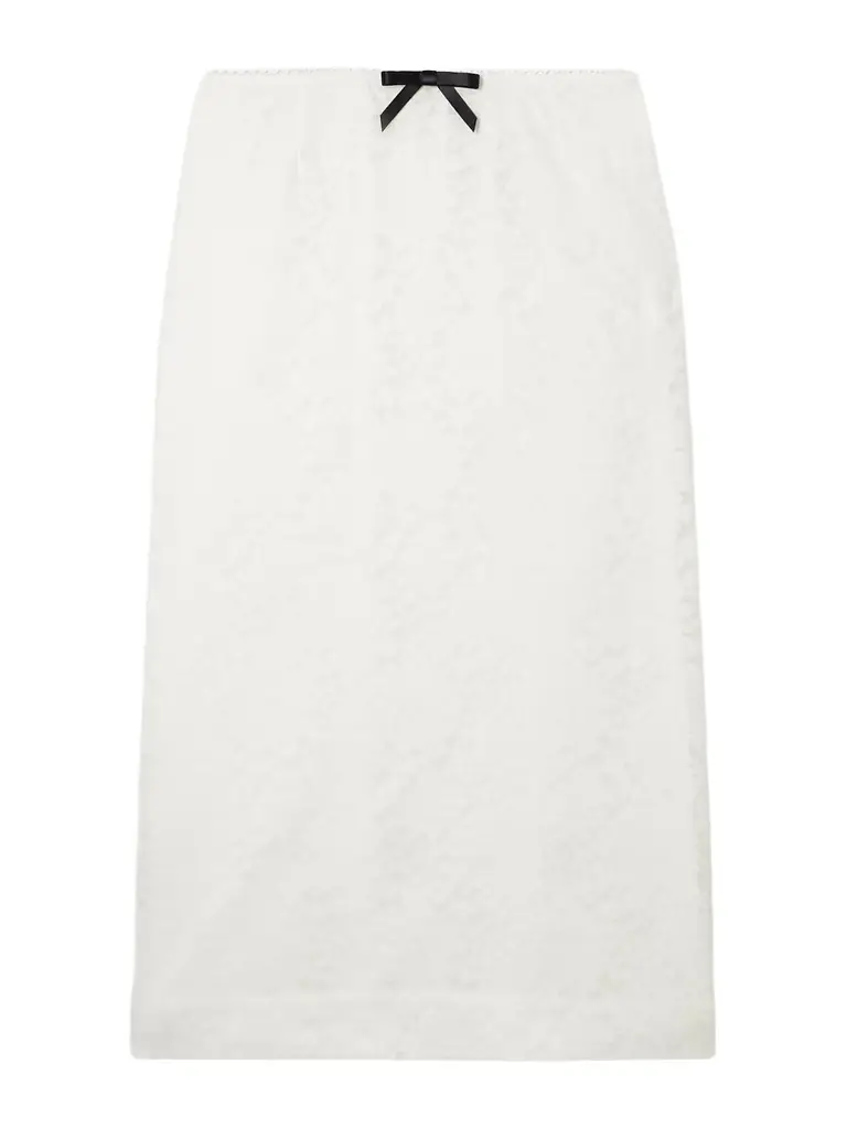SHUSHU/TONG Bow-embellished Satin-trimmed Lace Midi Skirt