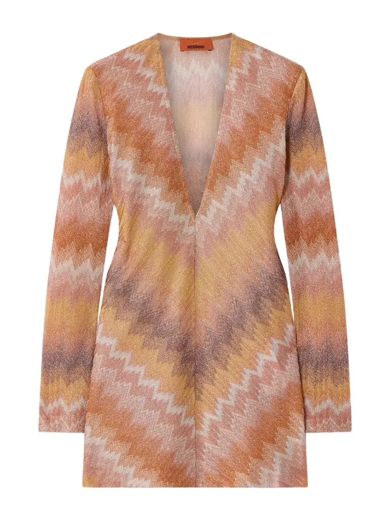 Missoni Metallic Striped Crochet-knit Mini Dress