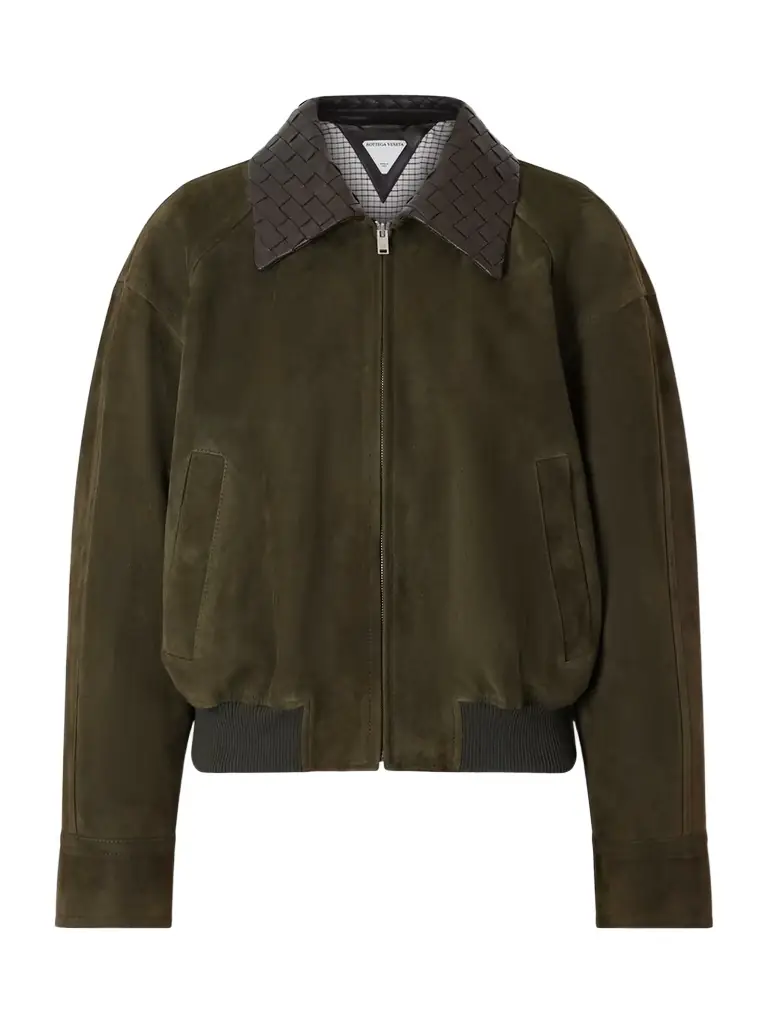 Bottega Veneta Intrecciato Leather-trimmed Suede Jacket