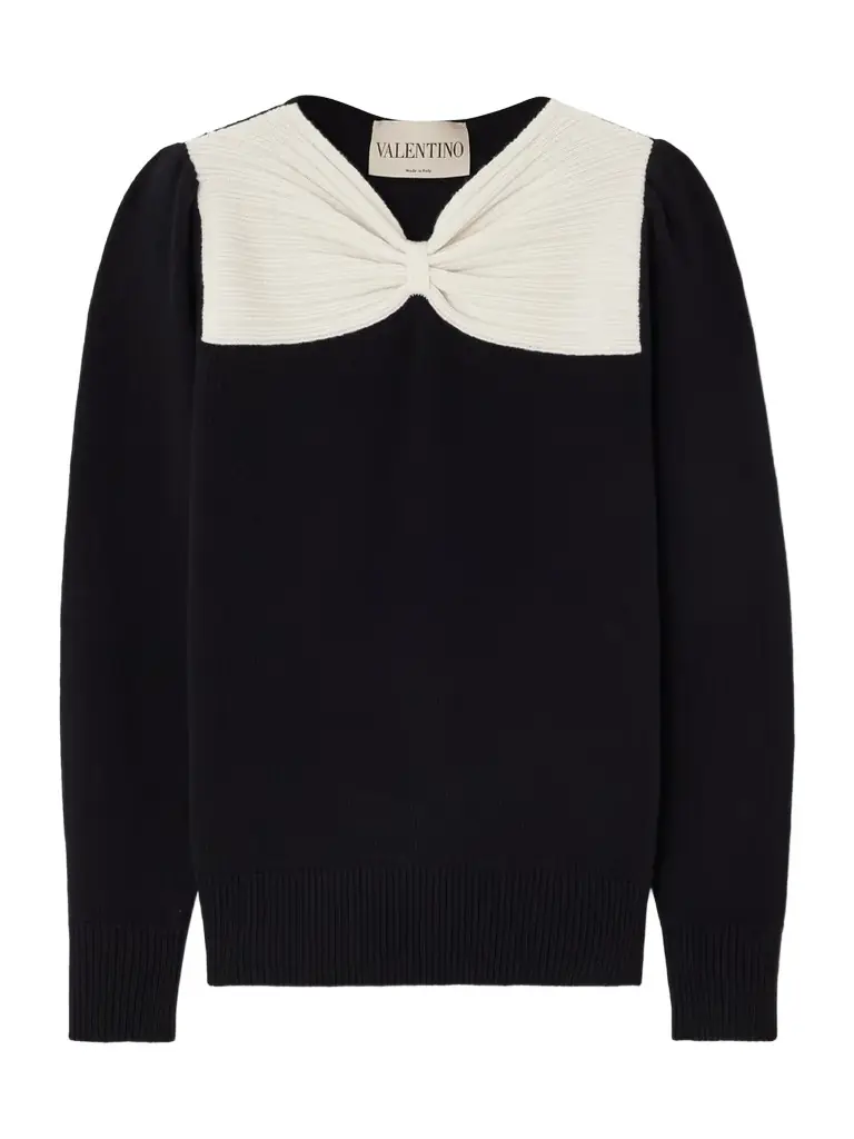 Valentino Garavani Bow-detailed Two-tone Wool Sweater