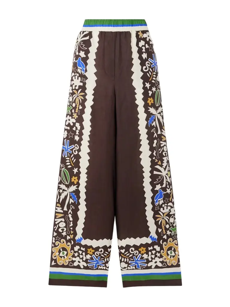 ALÉMAIS Printed Linen Wide-leg Pants