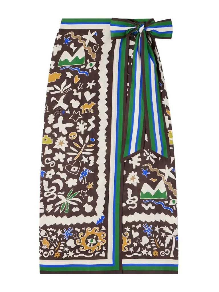 ALÉMAIS Maroc Printed Linen Wrap Skirt