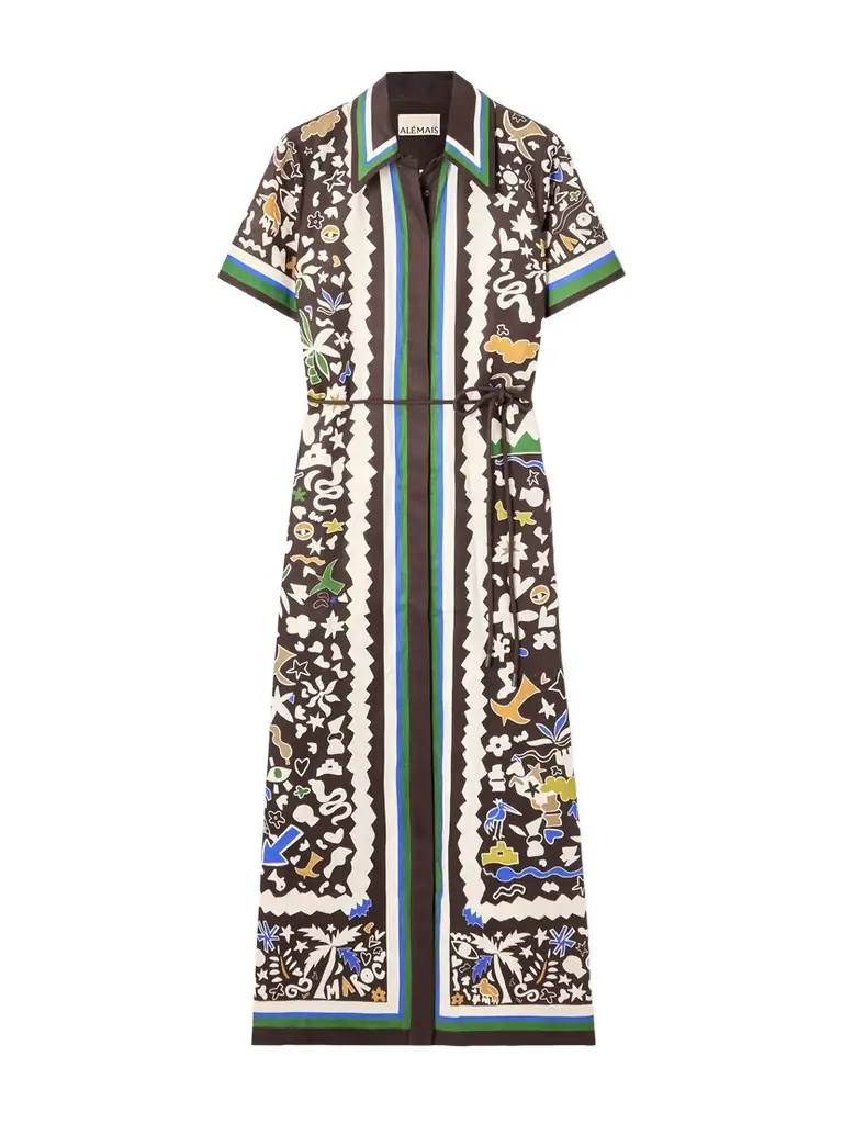 ALÉMAIS Maroc Belted Printed Linen Midi Dress