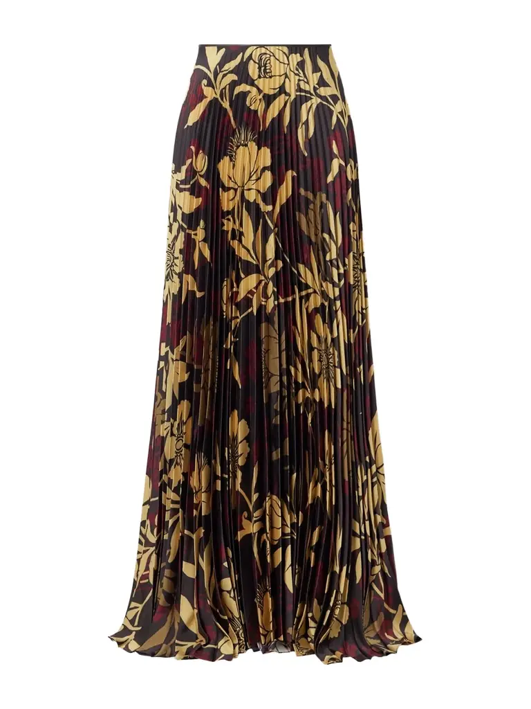 S.S. Daley Kate Pleated Floral-print Satin-twill Maxi Skirt