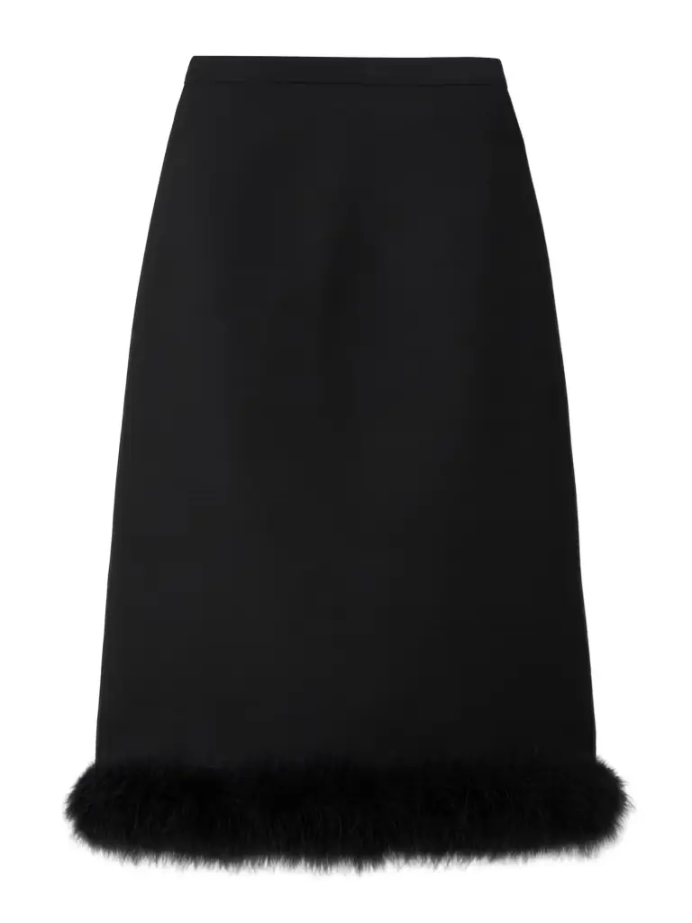 Valentino Garavani Feather-trimmed Wool And Silk-blend Crepe Midi Skirt