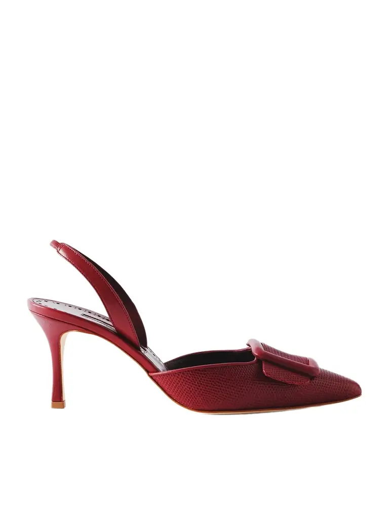 Manolo Blahnik Mayslibi 70 Lizard-effect Leather Slingback Pumps