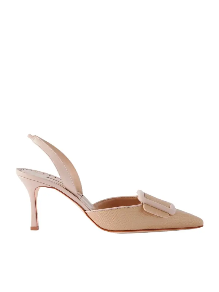 Manolo Blahnik Mayslibi 70 Lizard-effect Leather Slingback Pumps