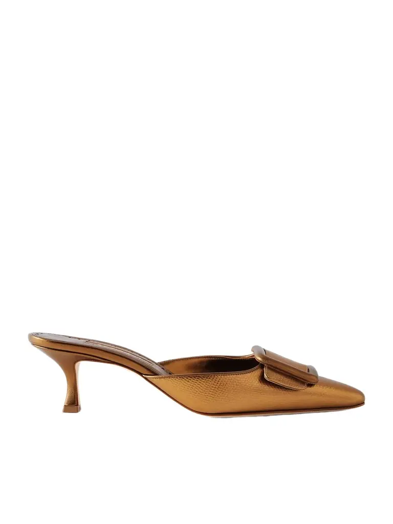 Manolo Blahnik Maysalebi 50 Lizard-effect Metallic-leather Mules