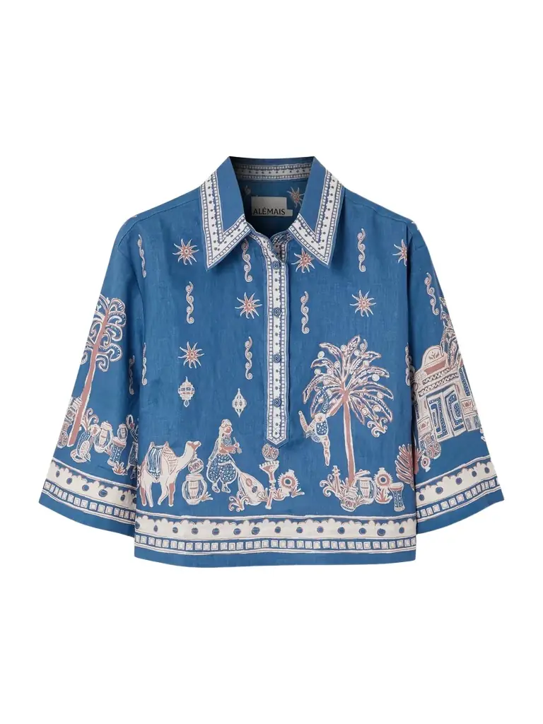 ALÉMAIS Acacia Cropped Printed Linen Shirt