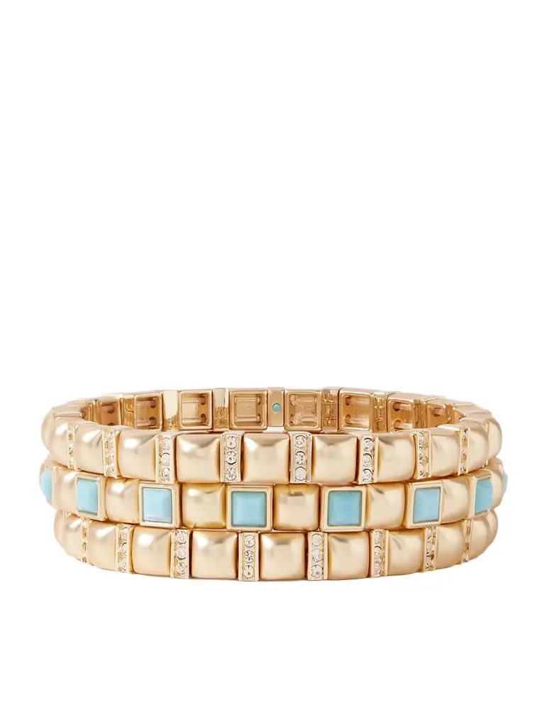 Roxanne Assoulin The Mini Jeweled Set Of Three Gold-tone Crystal And Enamel Bracelets