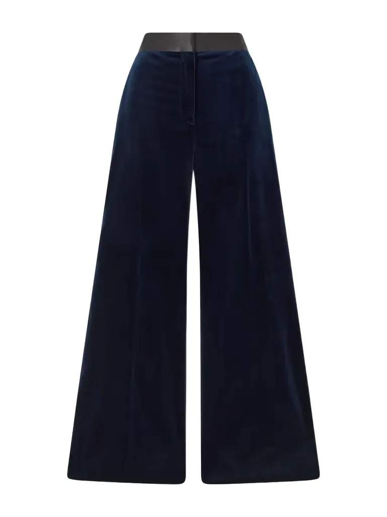 Victoria Beckham Alina Satin-trimmed Cotton-blend Velvet Wide-leg Pants