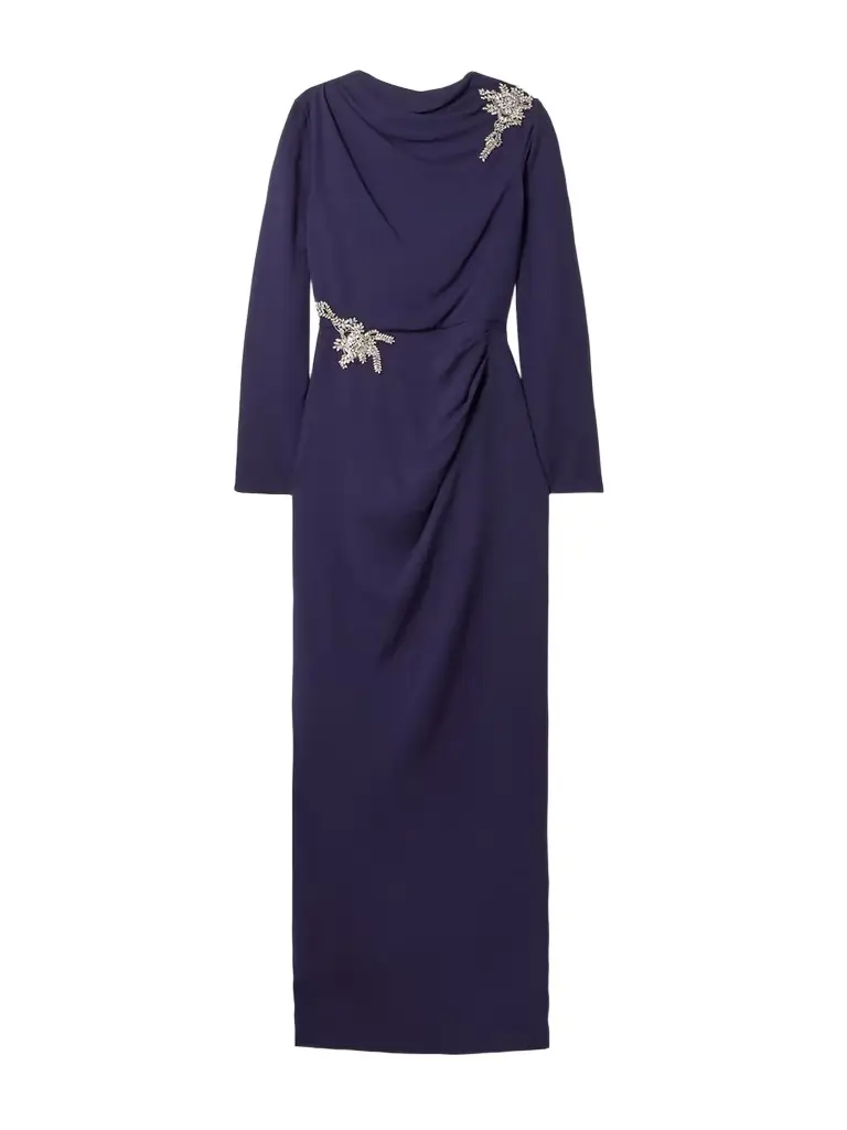 Erdem Draped Embellished Appliquéd Crepe Gown