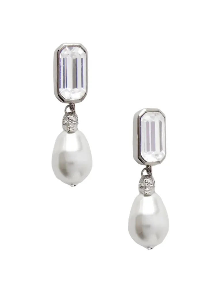 McQueen Skull Gold-tone, Crystal And Pearl-like Earrings