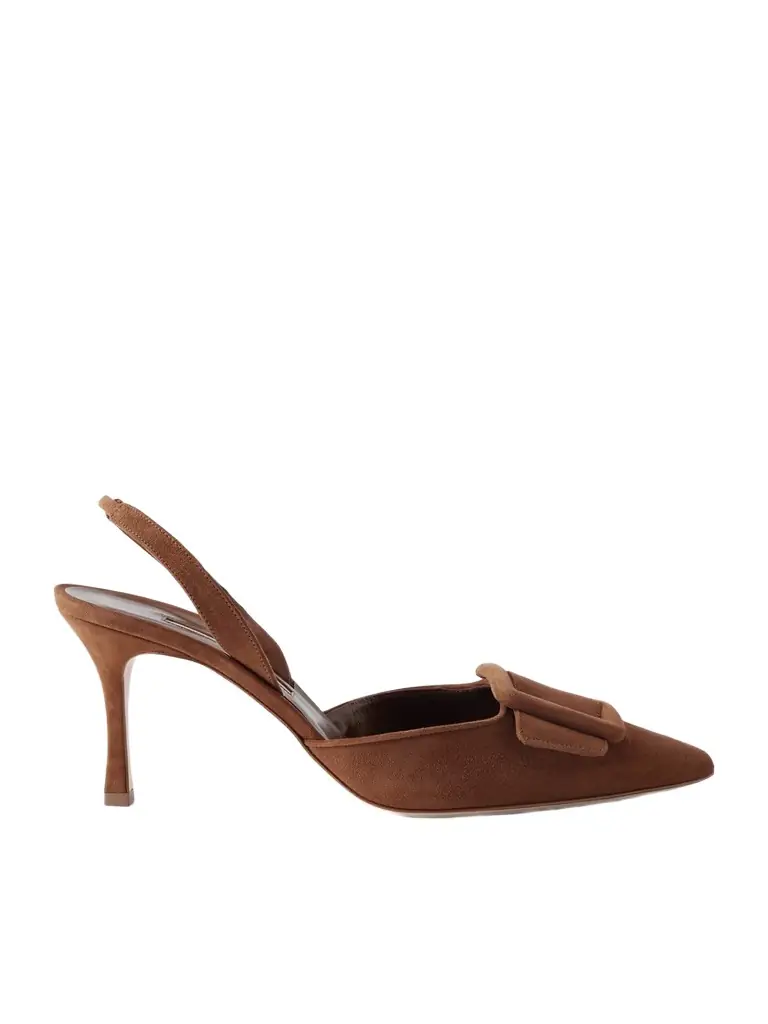 Manolo Blahnik Maysli 70 Buckled Suede Slingback Pumps